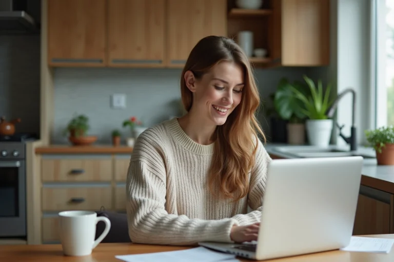 Jeune femme au travail à domicile sur son ordinateur