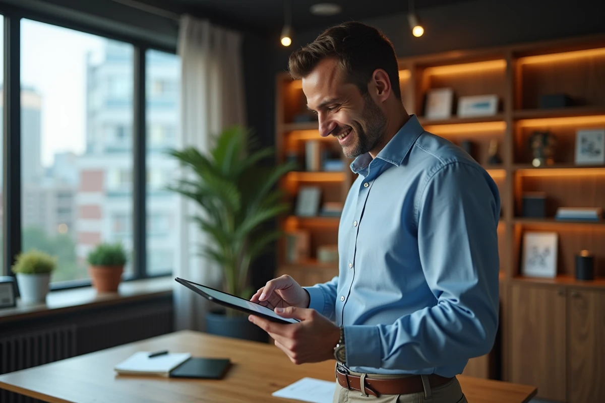 Homme d affaires utilisant une tablette dans son bureau