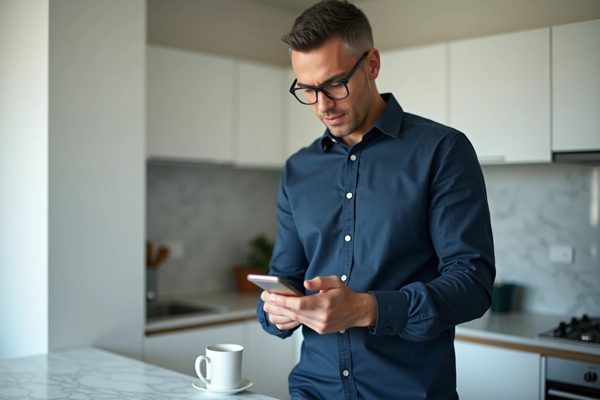 Locataire accédant à son espace Foncia sur smartphone pour télécharger une quittance de loyer
