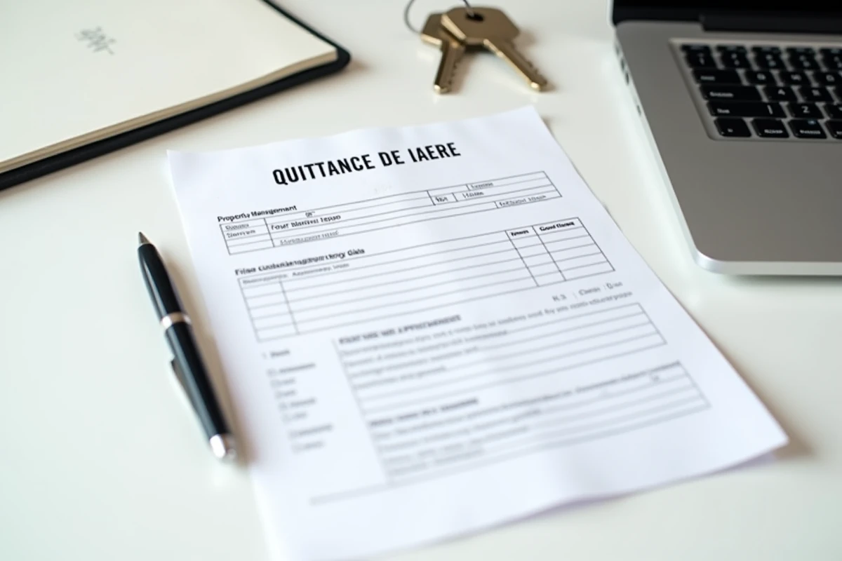 Quittance de loyer Foncia imprimée posée sur un bureau avec un ordinateur portable et des clés d'appartement